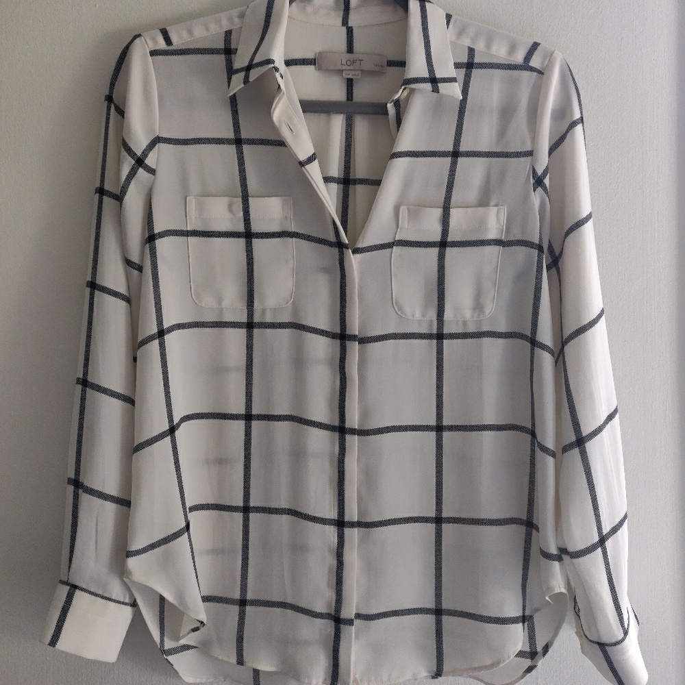 LOFT Sheer Windowpane Blouse
